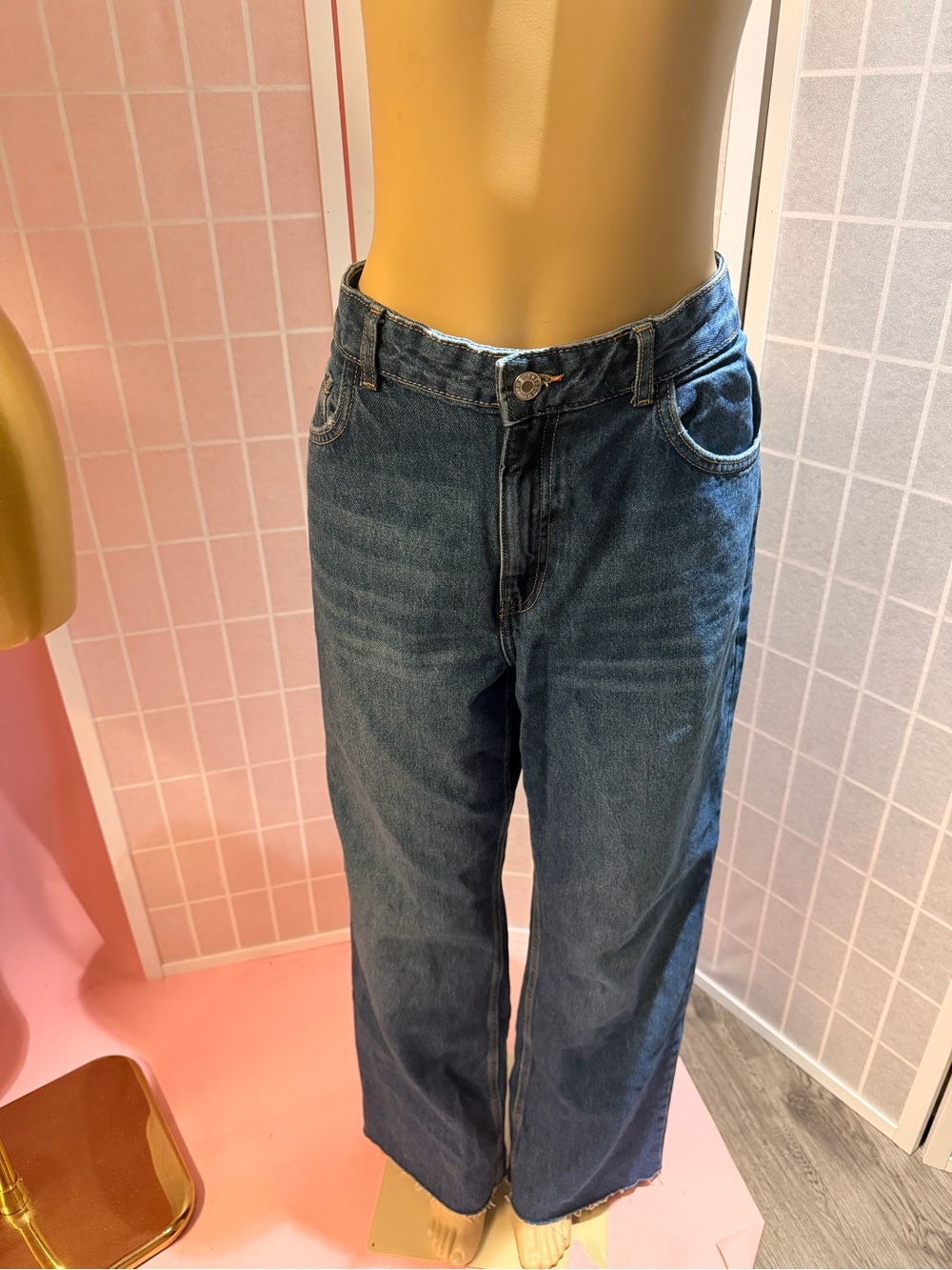 Mango High-Rise Wide Leg Denim Jeans in Medium Blue